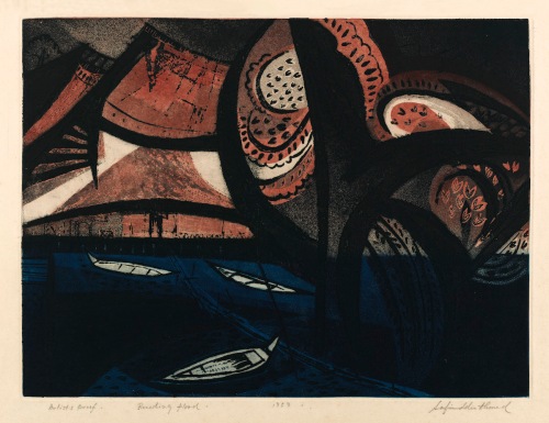 Safiuddin Ahmed, Receding Flood, 1959, soft ground etching, aquatint, 37x50cm, courtesy of the Ahmed Nazir Collection, Dhaka